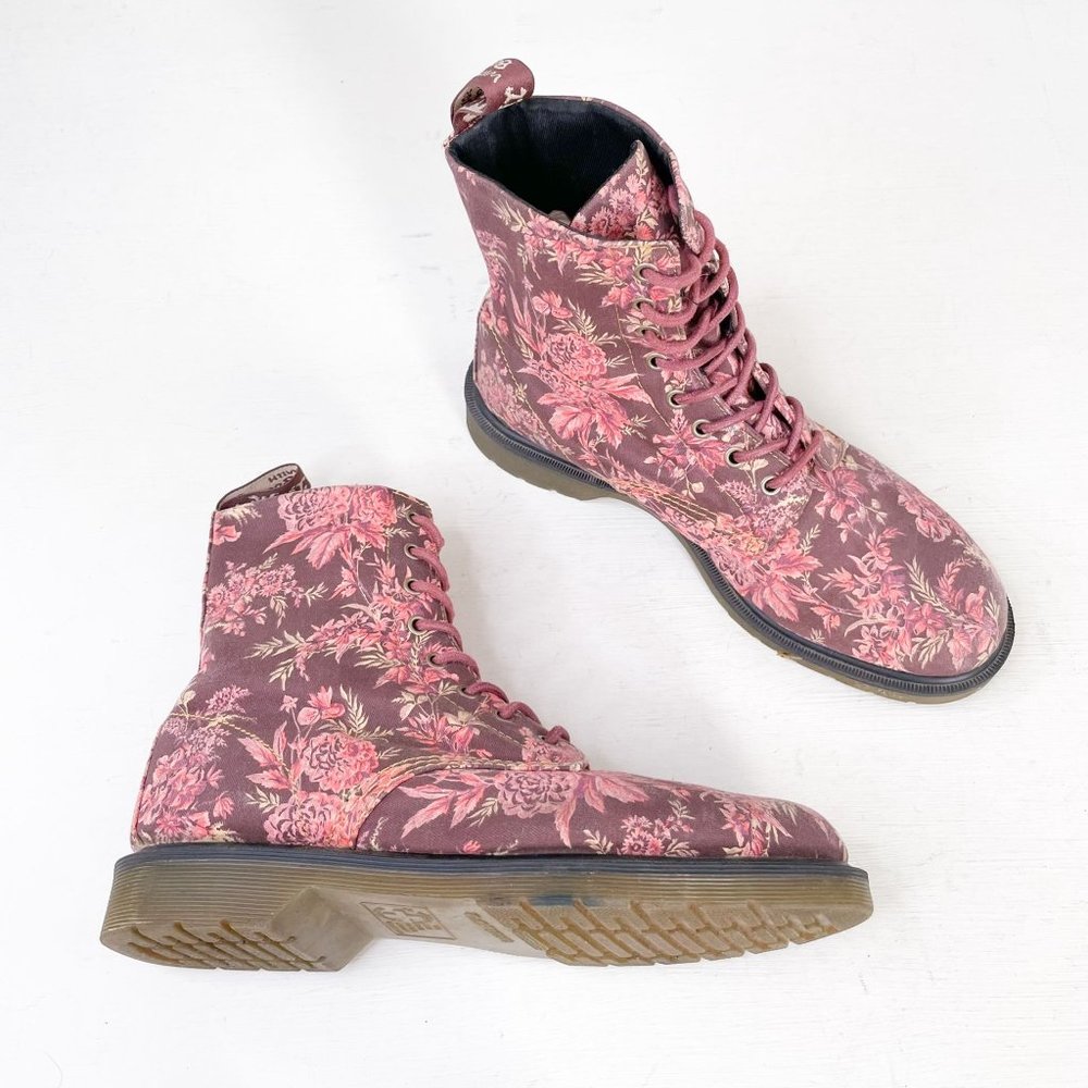 Dr. Martens Brown Red Floral Canvas Beckett Lace Up Boots Men's 11 Women's 13